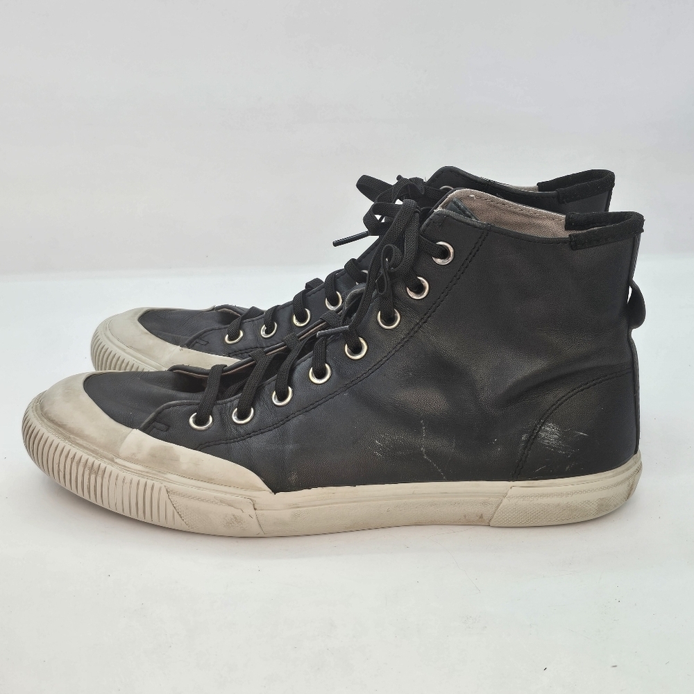 AllSaints Dumont Black Leather High-Top Sneakers EU 44 US 11 Preowned - Picture 6 of 11